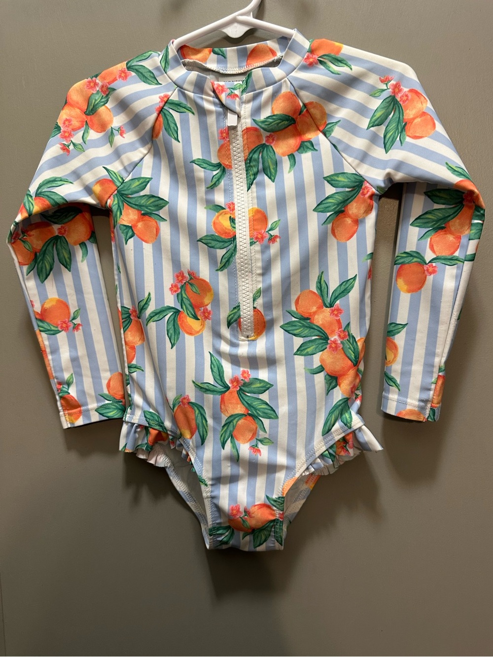 Old Navy Size 2T Long Sleeve Peaches Swimsuit EUC - Picture 1 of 7